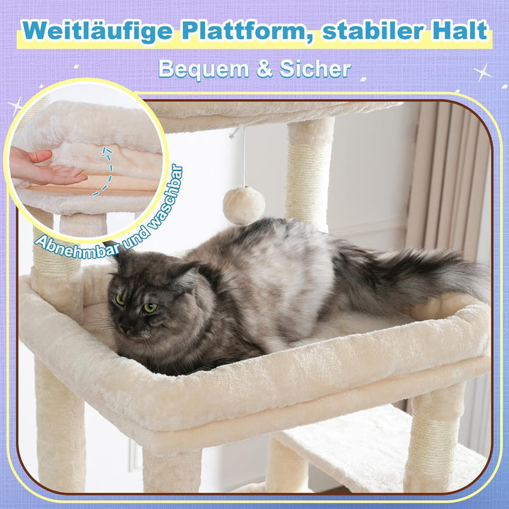 Hey-brother Kratzbaum, 182 cm hoch Katzenbaum für Grosskatze, mehrstöckiger Katzenkratzbaum mit 2 Gr