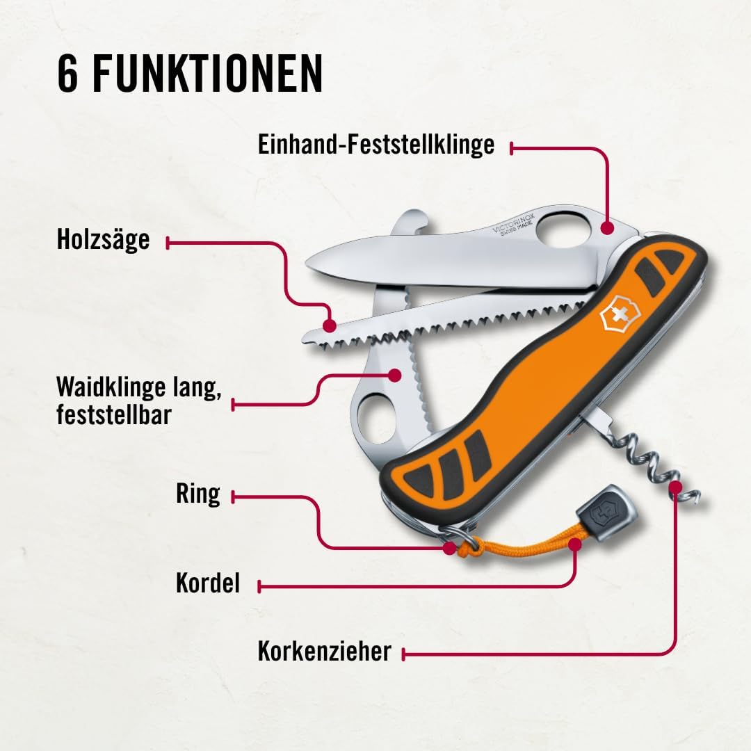 Victorinox Taschenmesser Hunter XT Grip (6 Funktionen, Feststellbare Waidklinge, Kordel) orange/schw