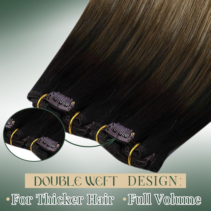 Ugeat Clip in Extensions Echthaar Balayage Braun Clip in Haarverlängerung Remy Echthaar Clip Extensi