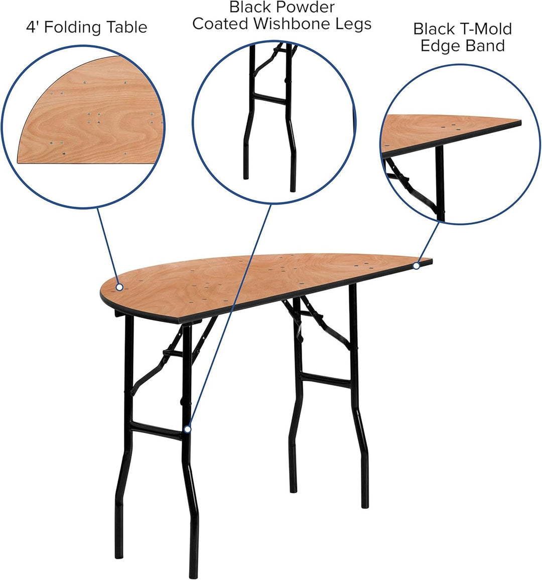 Flash Furniture Furman 1,2 m Halbrunder Allanlass-Holz-Klapptisch Event-Tisch, faltbar, tragbar, hal