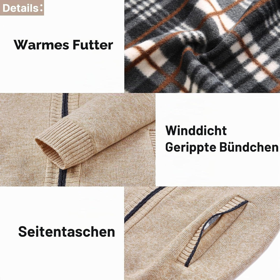 KUDORO Strickjacke Herren Cardigan Trachtenjacke mit Reissverschluss Gestrickt Wintermantel Strickja