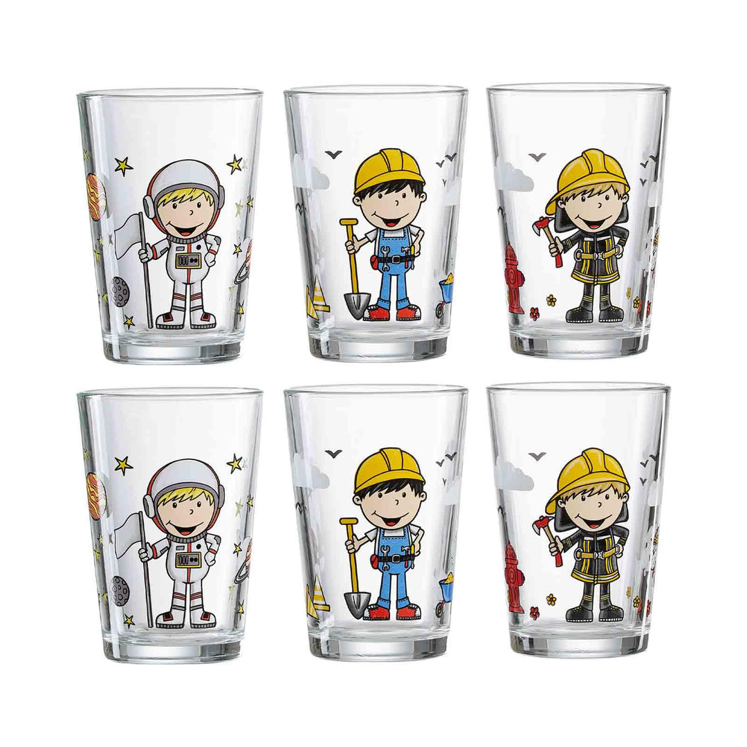 Ritzenhoff & Breker Kindergläser Berufe Jungen, 6er Set, 205 ml, Bedruckte Kinderbecher mit Berufs-M