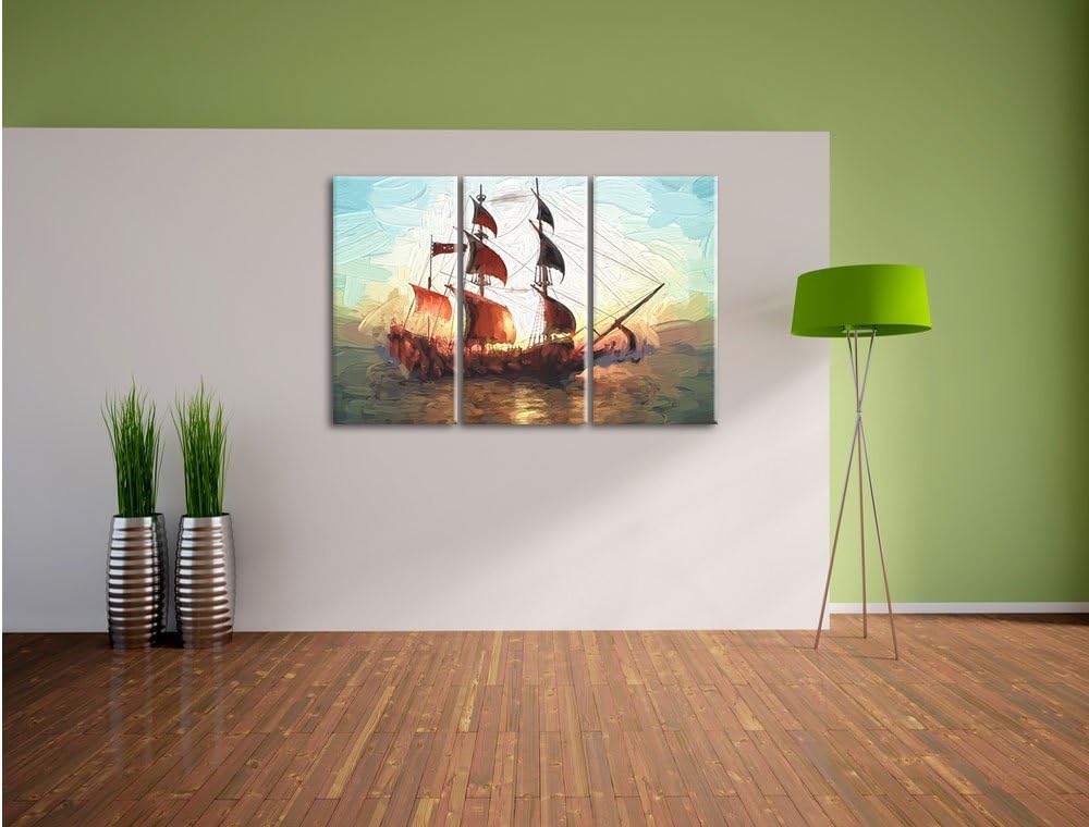 Pixxprint Segelschiff 3Teiler 120x80 cm Leinwandbild Wandbild Kunstdruck