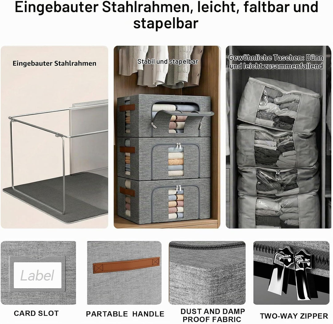 Kleidung Aufbewahrungstasche Faltbar Metallrahmen: Stapelbare Aufbewahrungsbox mit Deckel für Kleide