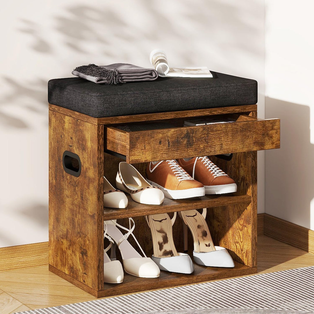 YMYNY Schuhbank mit Sitzfläche und Schublade, 2-Stufig Schuhschrank mit sitzbank, Schuhregal Klein m