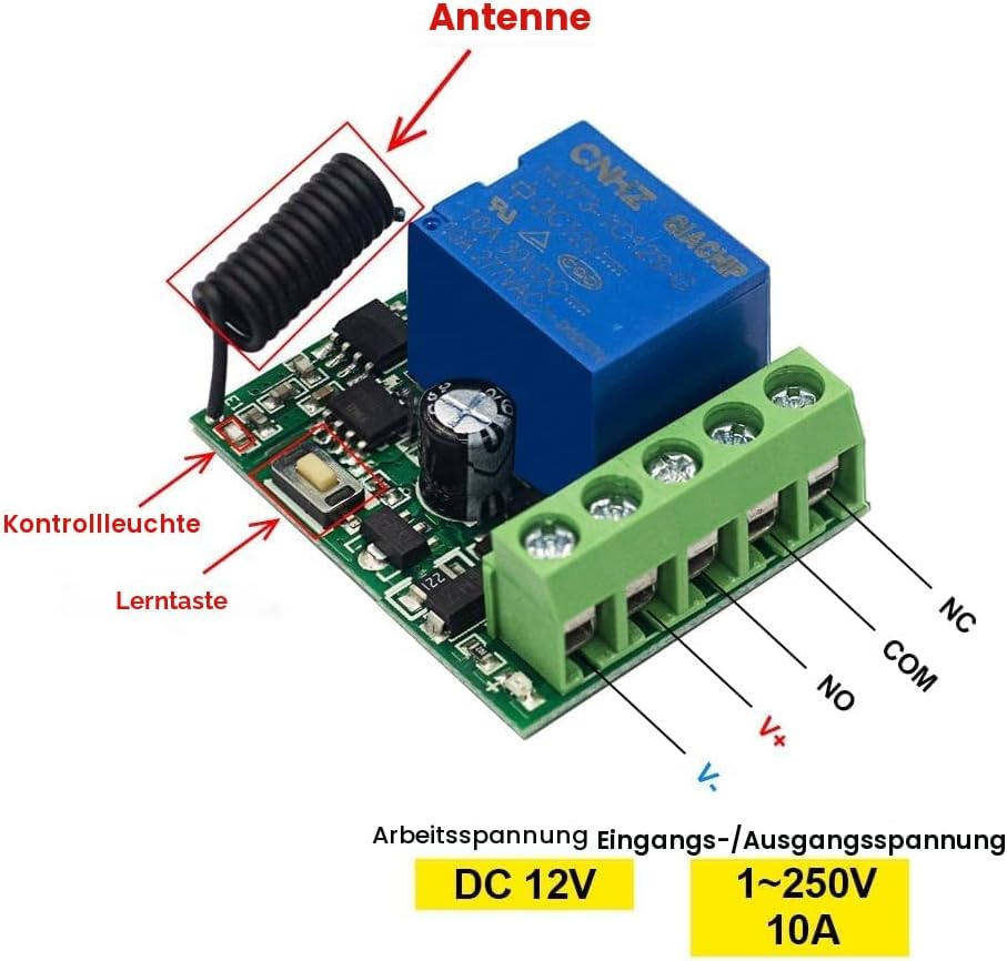 QIACHIP DC 12V Funkschalter mit Fernbedienung 433 mHz,Funk Relais 1 Kanal Momentan Toggle Latch Scha