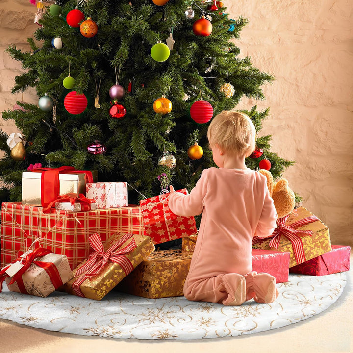 Dremisland Weihnachtsbaum Röcke Grosse Weiss & Golden Plüsch Weihnachtsbaumdecke mit Pailletten Schn