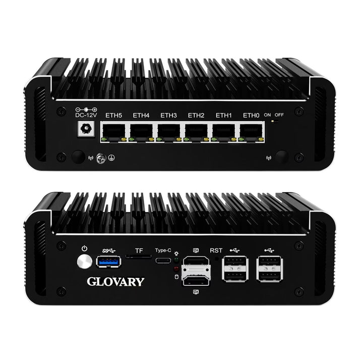 Glovary Firewall Mini PC Quad Core N100, DDR5 8GB RAM 128GB NVMe SSD, 6 x 2.5GbE i226V LAN Fanless C