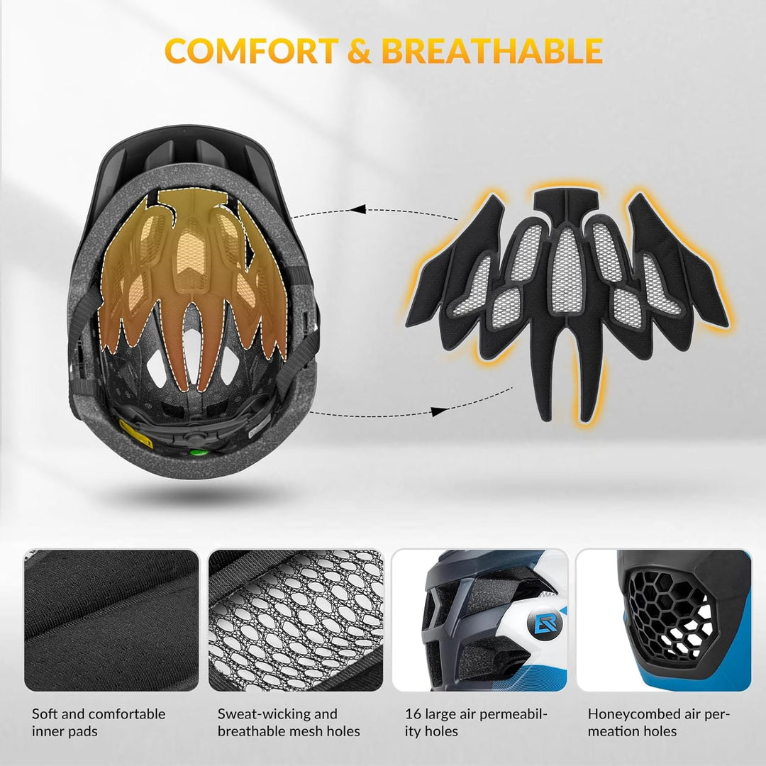 ROCKBROS Kinderhelm Integriert Fahrradhelm Kinder Jugend Fullface Helm mit Abnehmbarem Kinnschutz BM