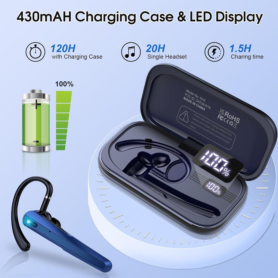 Atheewon V5.3 Bluetooth Headset, Headset Kabellos Freisprech mit ENC Dual Geräuschunterdrückung Mic,