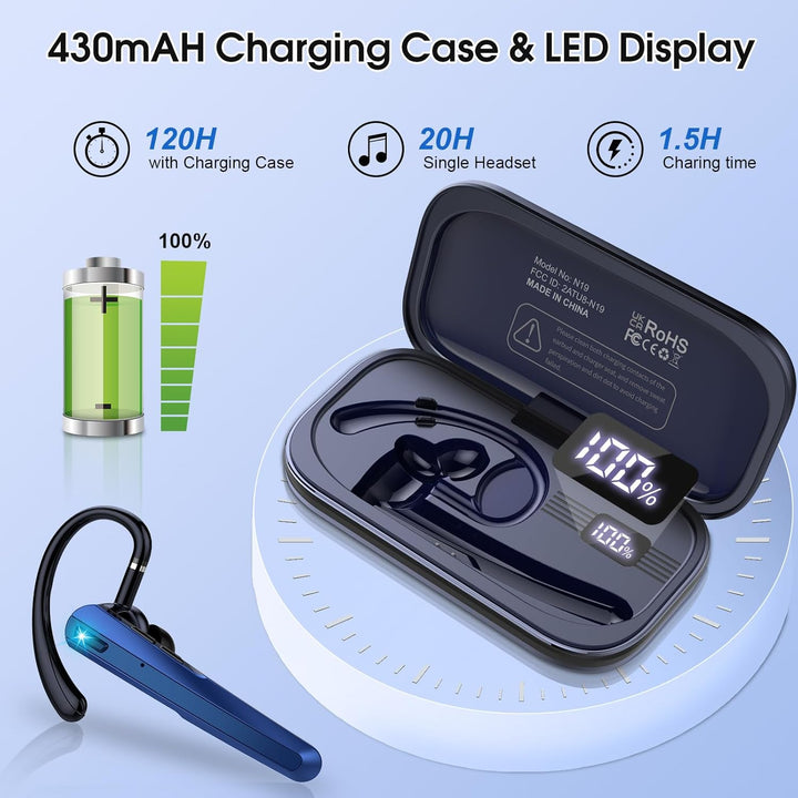 Atheewon V5.3 Bluetooth Headset, Headset Kabellos Freisprech mit ENC Dual Geräuschunterdrückung Mic,
