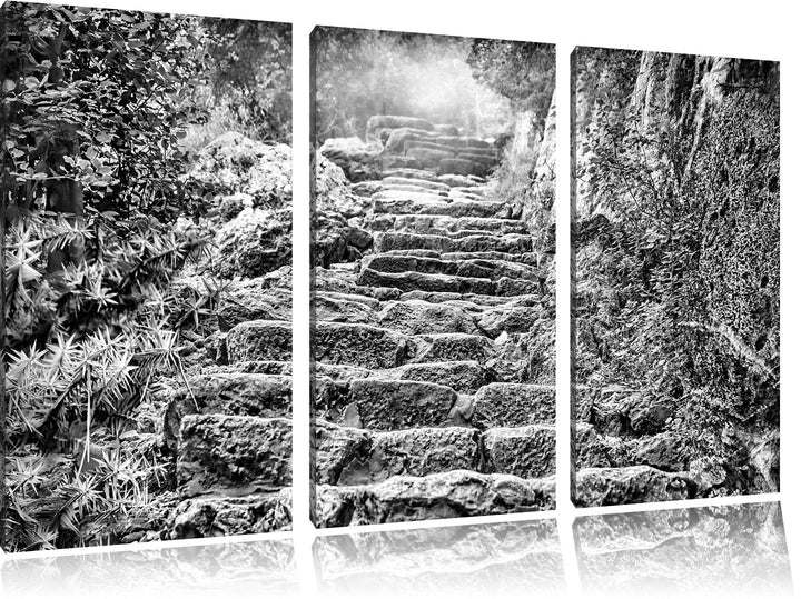 Pixxprint Schöne alte Steintreppe als Leinwandbild/Grösse: 3 Teilig (120x80) cm/Wandbild/Kunstdruck/