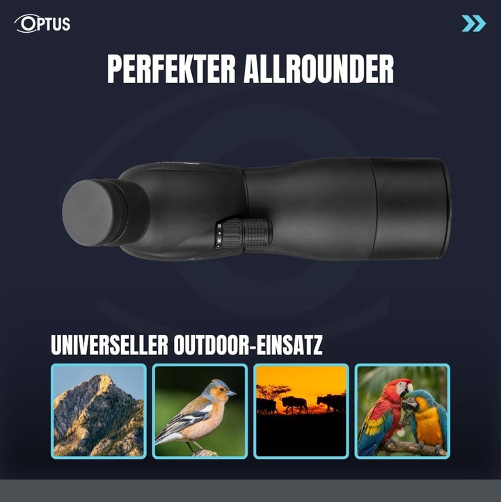 Optus Spektiv 20-60x60 Zoom Monokular Fernrohr mit Stativ, 45° Einblick, Twist-up-Augenmuschel, Tele