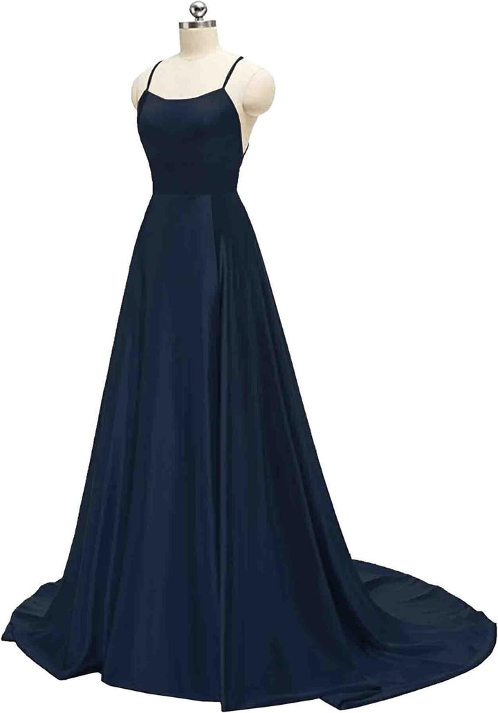 xxxiticat Damen Elegant Lange Ballkleider mit Taschen Satin A-Linie Backless Hochzeitskleid Abendkle