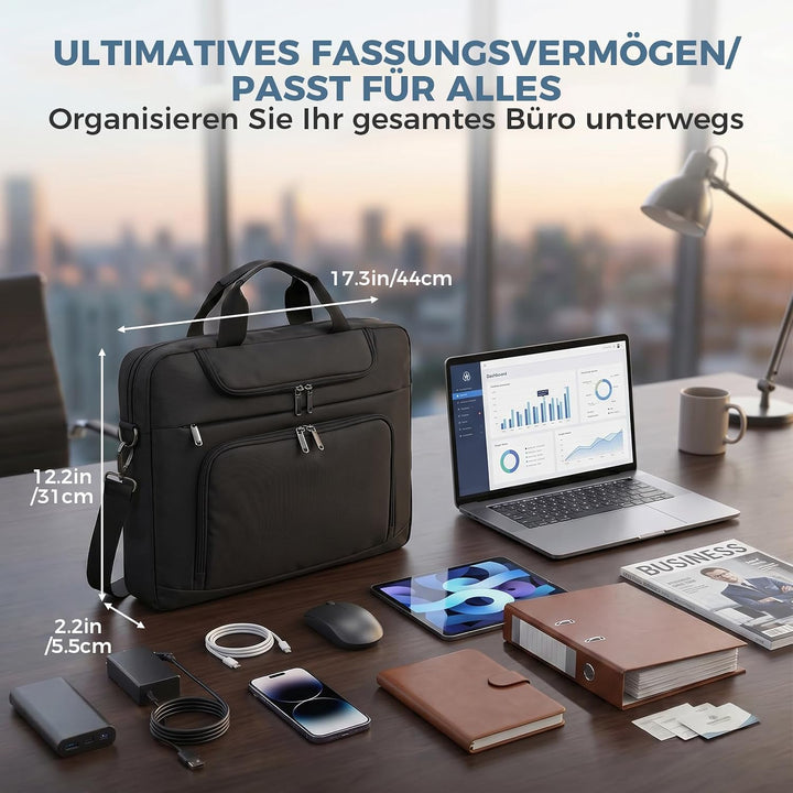BERTASCHE Laptoptasche 17 Zoll - 17,3 Zoll Notebooktasche für Herren Damen, Computertasche für Reise