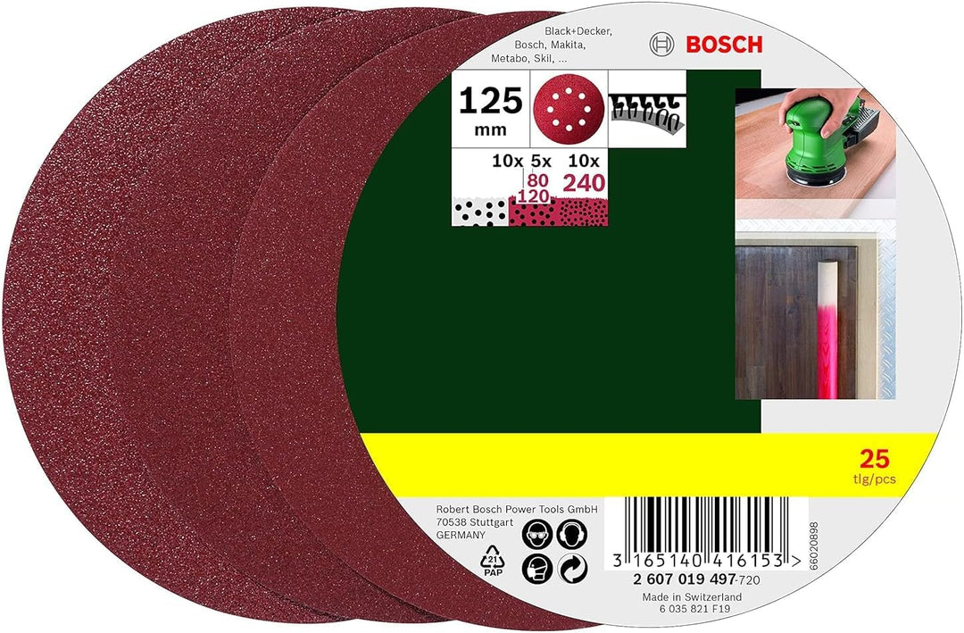 Bosch Exzenterschleifer PEX 400 AE (350 Watt, im Koffer) + Bosch Schleifblatt-Set 25tlg. (Hart- und