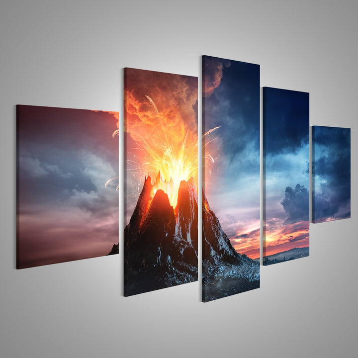 islandburner, Bild auf Leinwand Im Gebirgsvulkanausbruch Wandbild Poster Leinwandbild 170x80 5-teili
