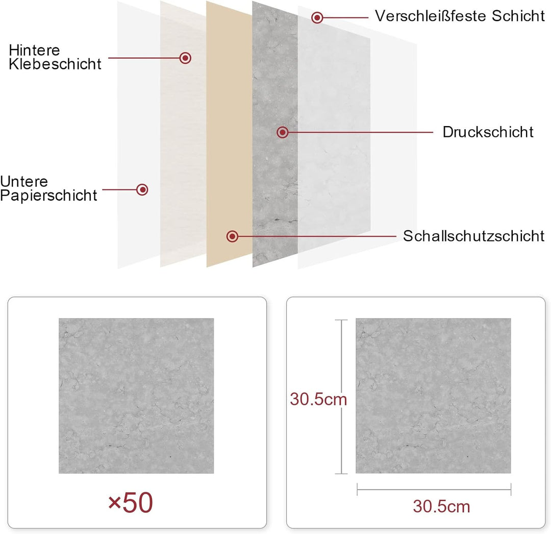 Homease PVC Bodenbelag Selbstklebende Marmoreffekt Vinylboden, Rutschfeste Wasserdichte Schneidbar F