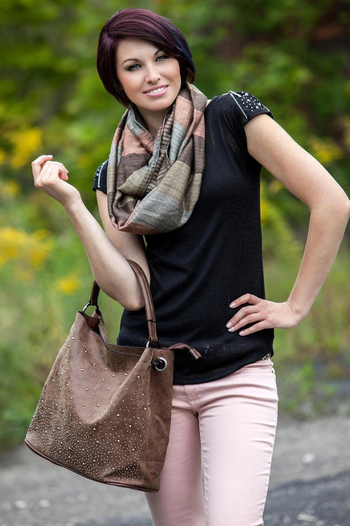 styleBREAKER Handtaschen Set mit Strass Applikation im Sternenhimmel Design, 2 Taschen 02012013 Taup