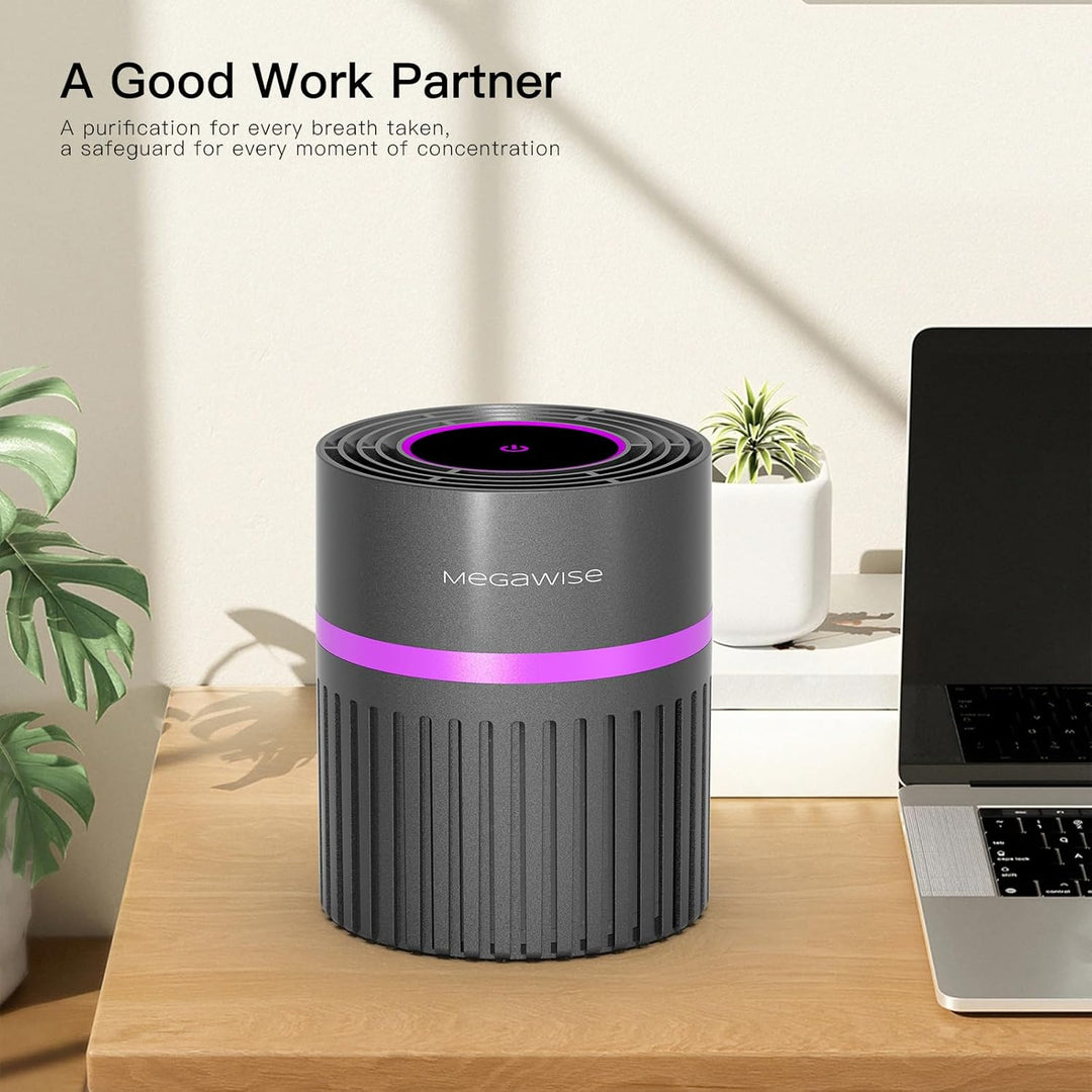 MEGAWISE Büro Luftreiniger mit 3-in-1 True HEPA Filter Desktop Luftreiniger für Haustiere, Raucher,