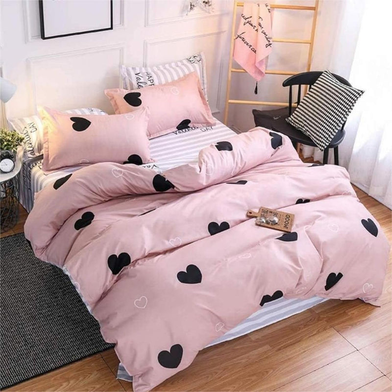 Freyamy Bettwäsche 200x220cm 3teilig Rosa Schwarz Herz Bettwaren-Sets Gebürstet Microfaser Weiche We