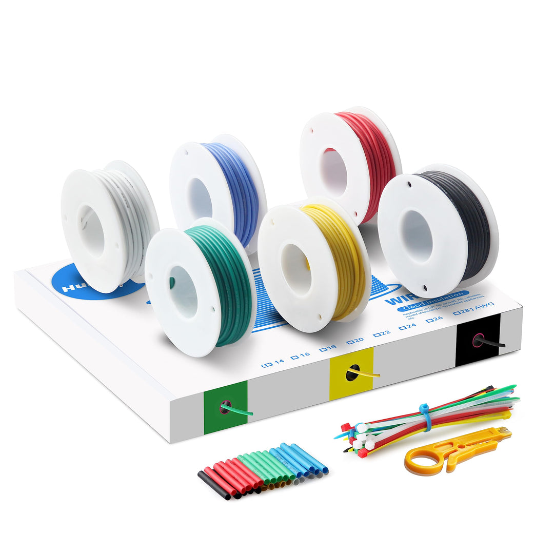Elektrokabel, Silikonkabel -HuLuWa 26 AWG 0,13mm² Silikon Elektrischer Draht Kabel(6 Farbe, Spule 9