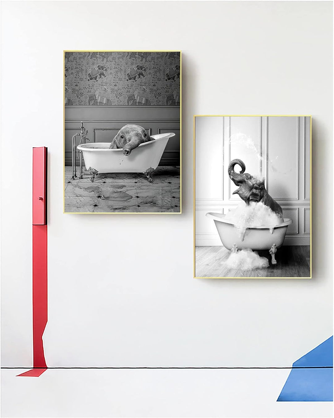 WADBTP Badezimmer Bilder,Schwarz Weiss Bilde,Lustige Tier in der Badewanne Leinwand Bilder für Wohnz