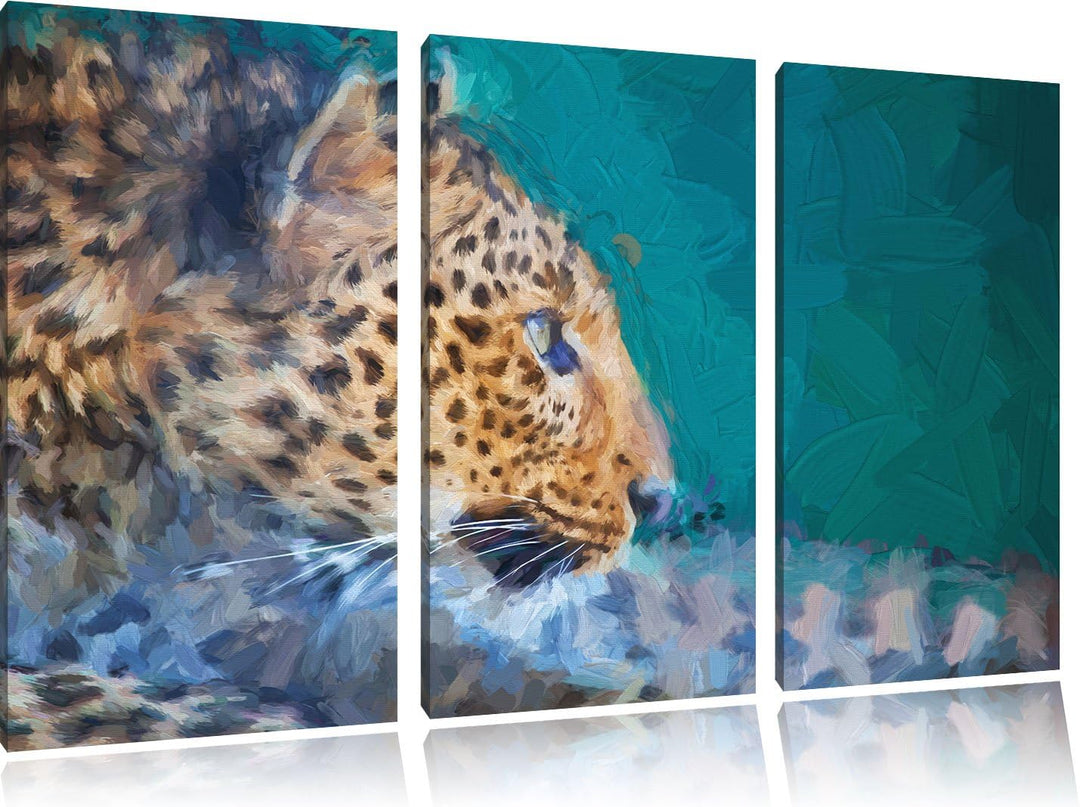 Pixxprint Wachsamer Gepard als Leinwandbild/Grösse: 3 Teilig (120x80) cm/Wandbild/Kunstdruck/fertig