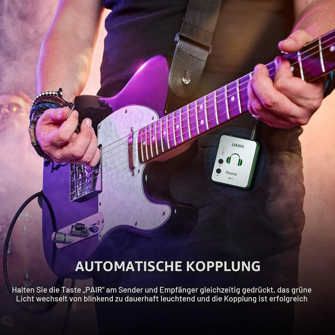 LEKATO Kabelloses In-Ear-Monitorsystem, 2,4 GHz, kabelloses IEM-System mit Sender, Gürtelpack-Empfän