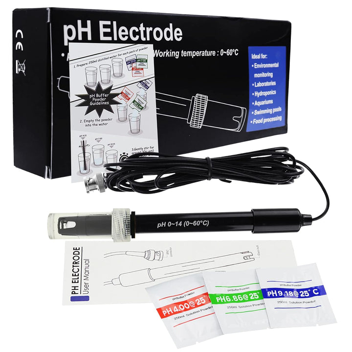 DANOPLUS 300 cm lang Kabel Elektrode Austauschbare pH-Sonde (0-14 pH), BNC-Anschluss mit 6 Pakete Ka