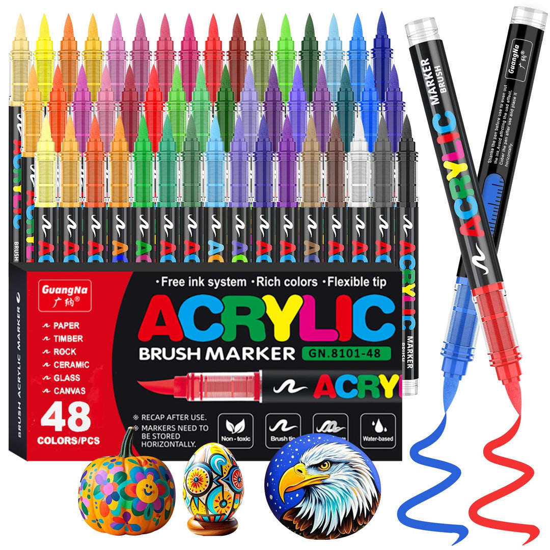 Funnasting 48 Farben Acrylstifte, Weiche Pinselspitze Acrylmarker, Acrylstifte Set für Steine Wasser