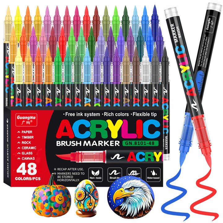 Funnasting 48 Farben Acrylstifte, Weiche Pinselspitze Acrylmarker, Acrylstifte Set für Steine Wasser