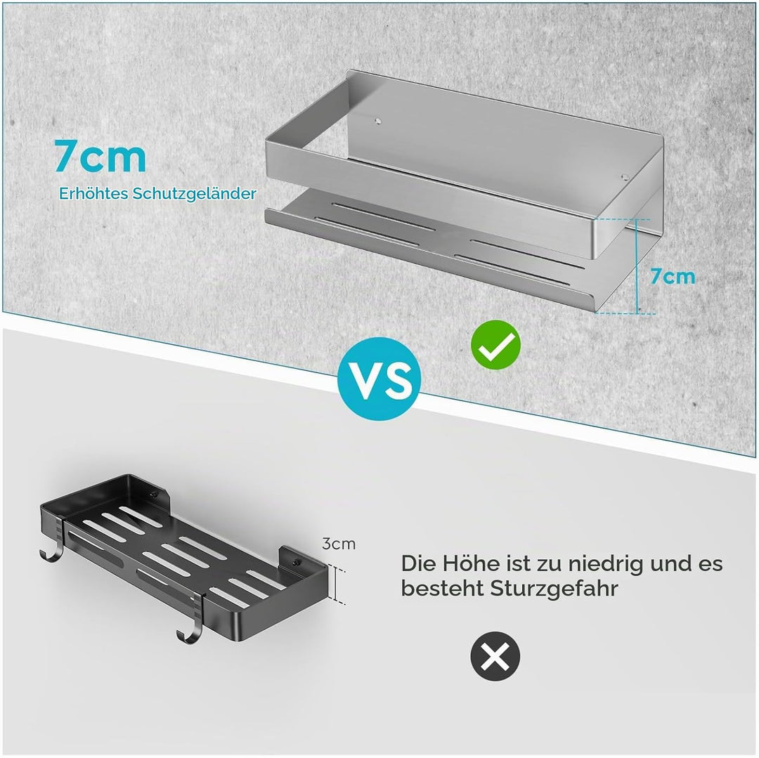 Duschablage Ohne Bohren 30CM, Duschregal Wand Edelstahl Badregal mit 2 beweglichen Haken Duschkorb S