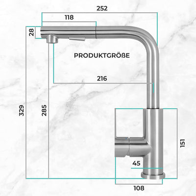 Mizzo Mauro Küchenarmatur mit Ausziehbare Brause und 2 Strahlarten | 360° schwenkbare Wasserhahn Küc