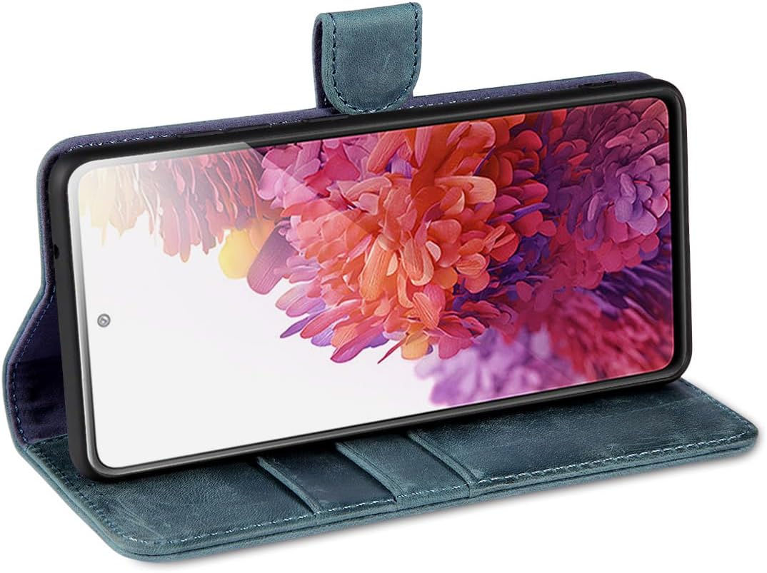 LENSUN für Samsung Galaxy S20 FE Lederhülle, Echtleder Hülle [Bookstyle][RFID Blocker Kartenfach][Ec