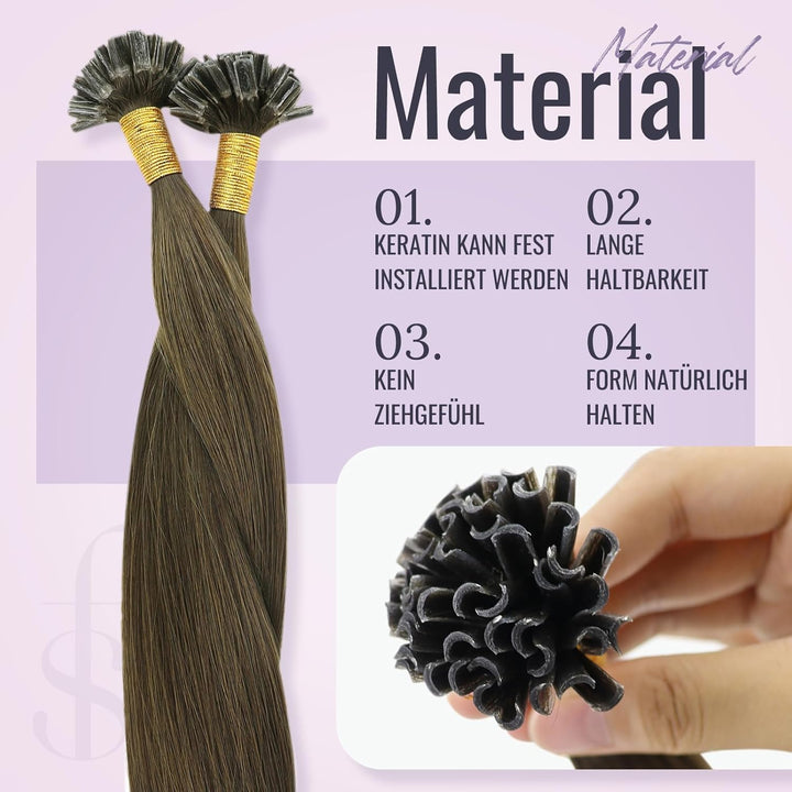 Fshine Extensions Echthaar Bondings 55cm Menschliches Haar Farbe Dunkelste Braune 50g 1g Pro Strähne