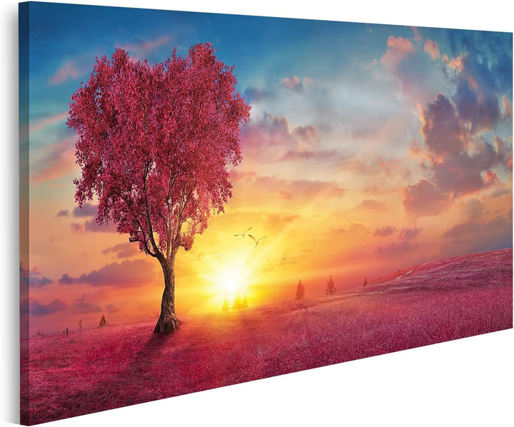 islandburner Bild auf Leinwand Herz Baum Liebe Natur Rot Landschaft Sonnenuntergang Bilder Wandbilde