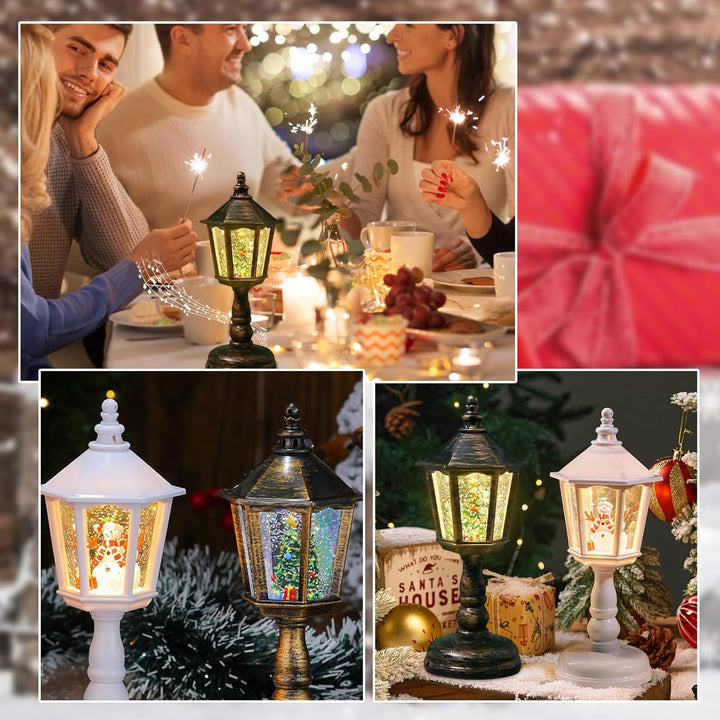 Weihnachtslaterne, Weihnachtsdeko Laterne,LED Weihnachts Schneekugel Laterne mit Musik und Licht,Wei