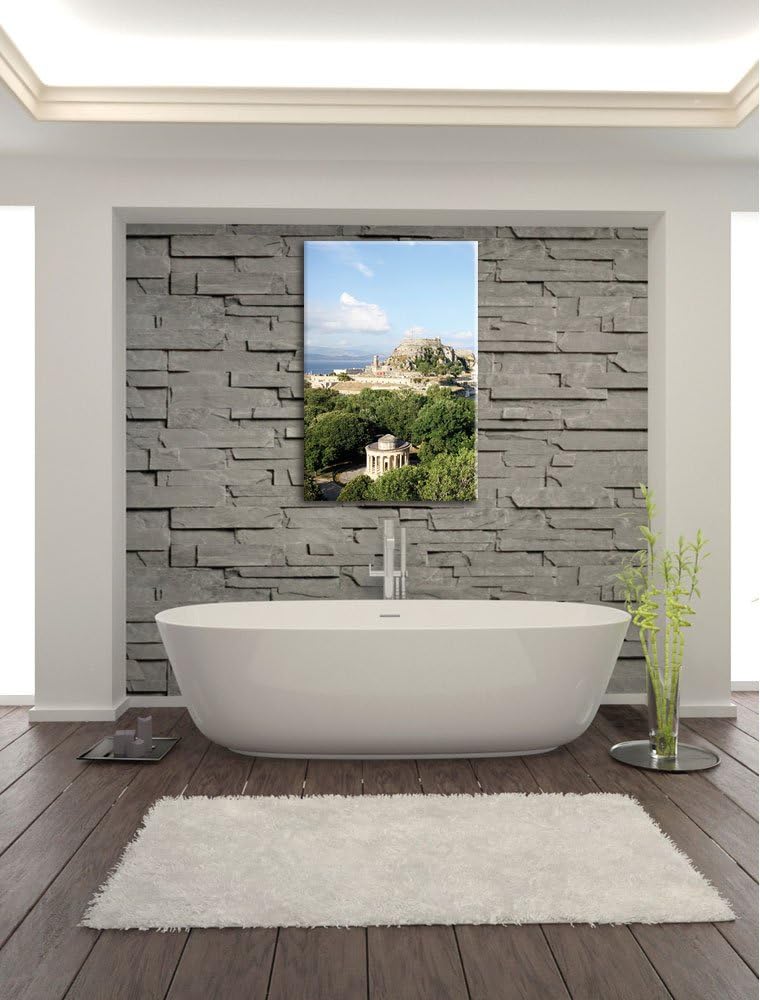Pixxprint Griechische Entspannungsoase / 100x70cm Leinwandbild bespannt auf Holzrahmen/Wandbild Kuns