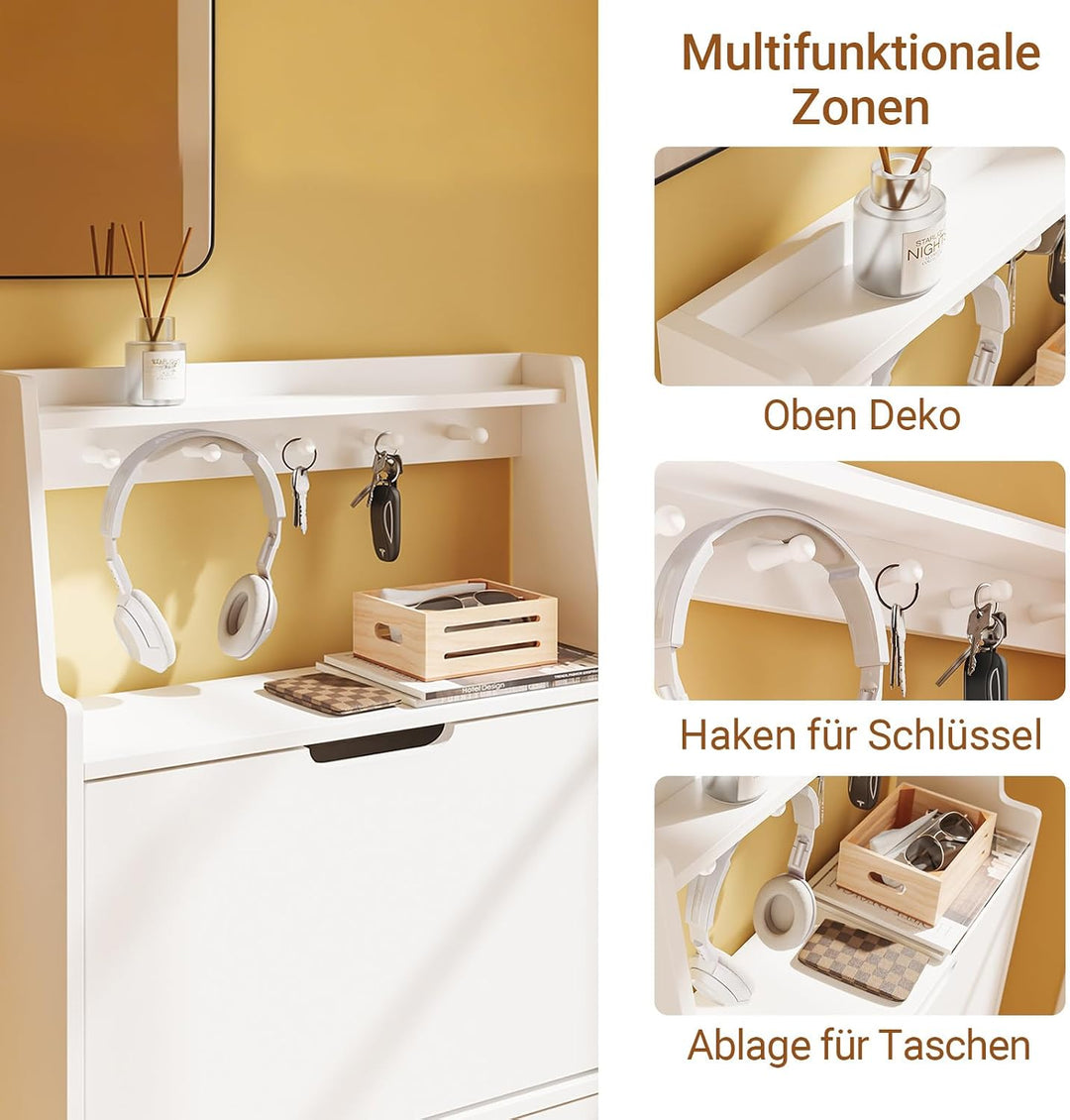 SoBuy Schuhschrank Schmal Schuhkipper Extra Schmale 19 cm Tiefe, Für Schuhe Bis Grösse 47, Mit Haken