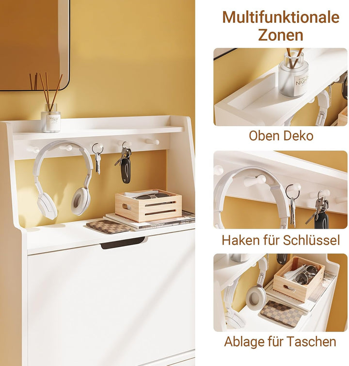 SoBuy Schuhschrank Schmal Schuhkipper Extra Schmale 19 cm Tiefe, Für Schuhe Bis Grösse 47, Mit Haken