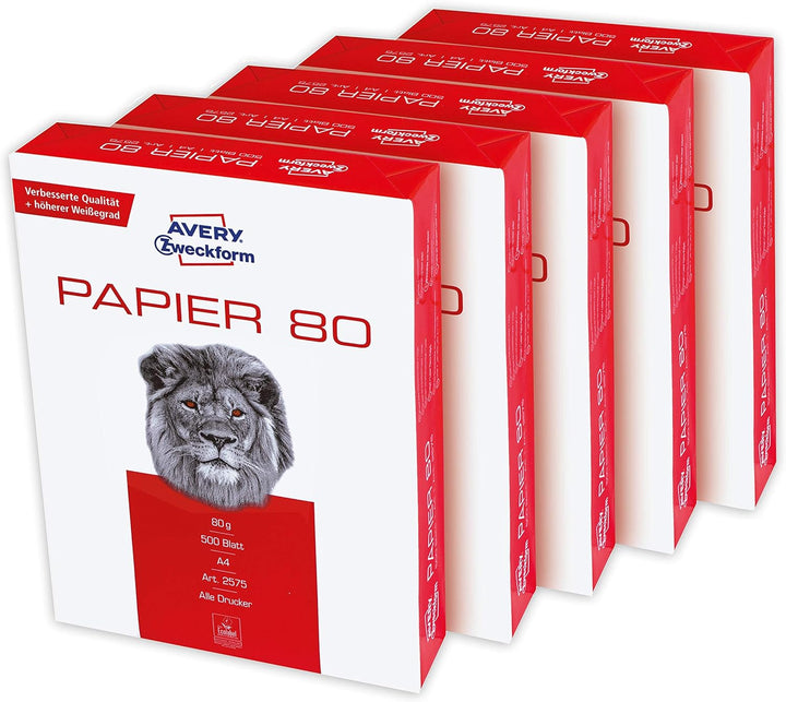 AVERY Zweckform 2575 Drucker-/Kopierpapier 1 Box mit 5 Pack, weiss & 2566 Drucker-/Kopierpapier 1 Pa