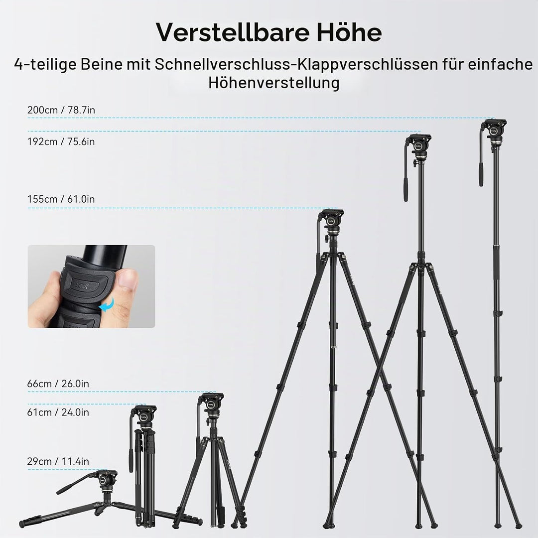 SMALLRIG Videostativ 75" Videokamerastativ Einbeinstativ mit +/-15° Nivellierbasis-Fluidkopf, profes