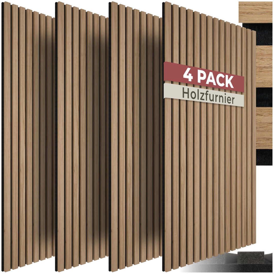 tectake® Akustikpaneele Echtholzfurnier, 4er Set, Schallschutz, MDF Schallabsorber für Wand, Schalld
