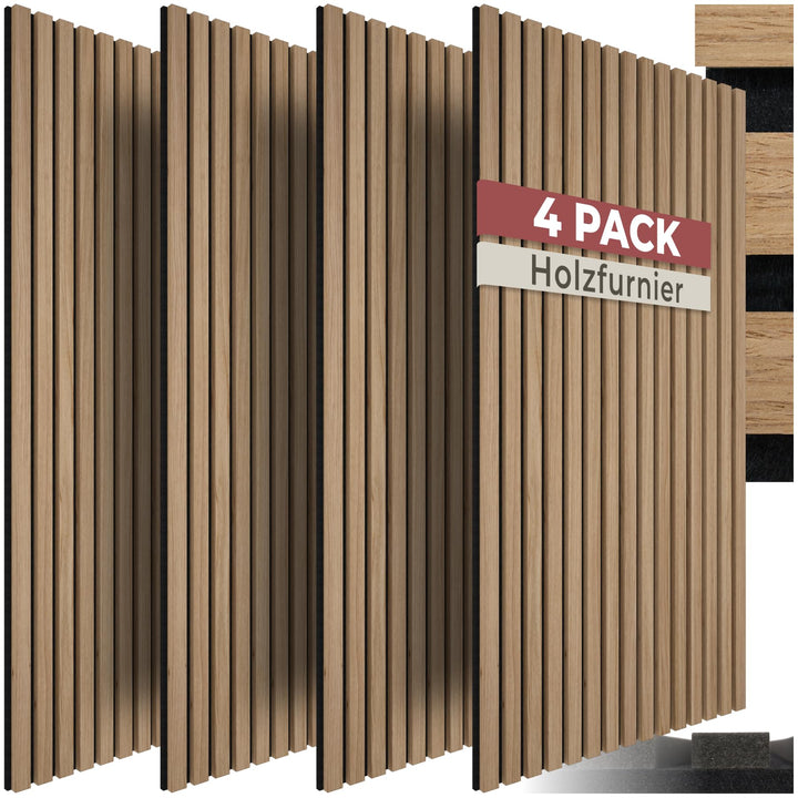tectake® Akustikpaneele Echtholzfurnier, 4er Set, Schallschutz, MDF Schallabsorber für Wand, Schalld