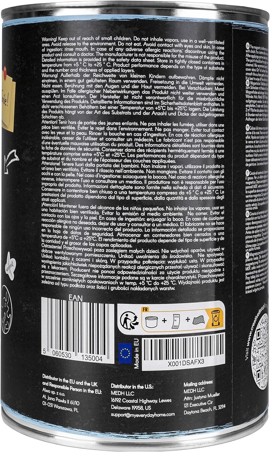 Creative Deco Magnetisch Schwarz Wandfarbe Kreidefarbe Tafelfarbe | 1000ml | 2 m² Effizienz mit 3 Sc