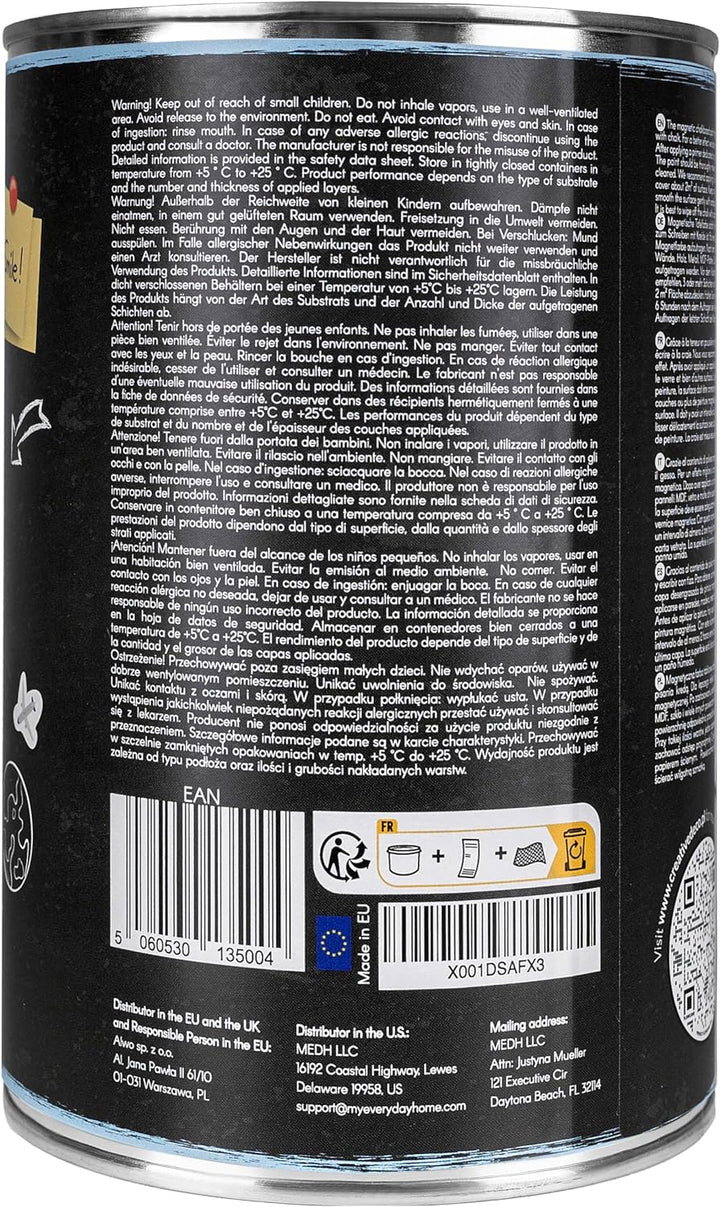 Creative Deco Magnetisch Schwarz Wandfarbe Kreidefarbe Tafelfarbe | 1000ml | 2 m² Effizienz mit 3 Sc