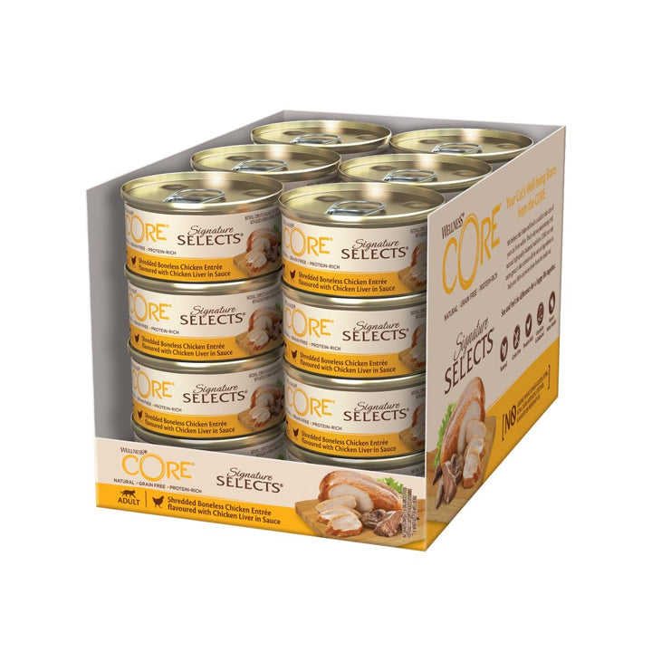 Wellness CORE Signature Selects, Katzenfutter nass in Sauce, getreidefrei, hoher Fleischanteil, Shre