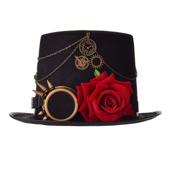 COSDREAMER Unisex Steampunk Zylinder Halloween Kostüm Hut mit Brille Schwarz Schwarz 3 M, Schwarz 3