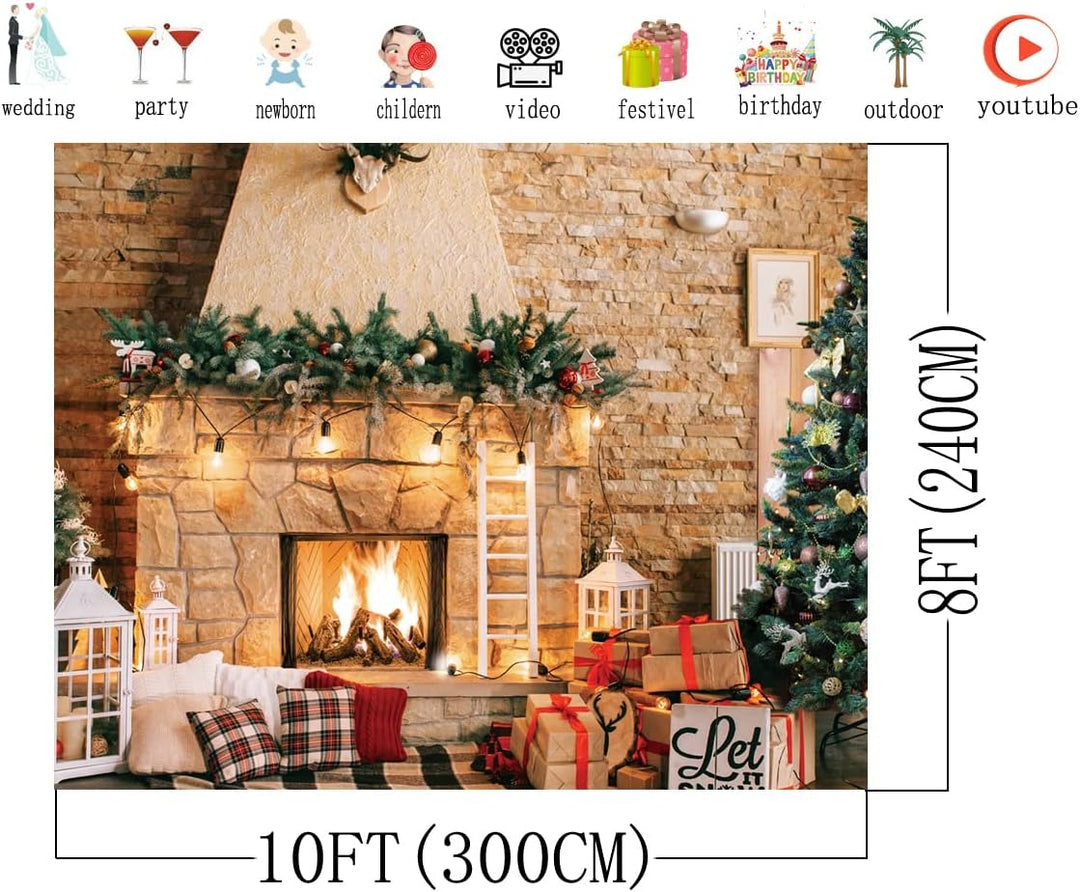 AIIKES 10x8FT Weihnachten Kulissen für Fotografie Weihnachten Kamin Foto Kulissen Vinyl Weihnachtsba